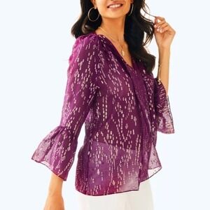 Lilly Pulitzer Matilda Silk Clip Top in Shiraz size S